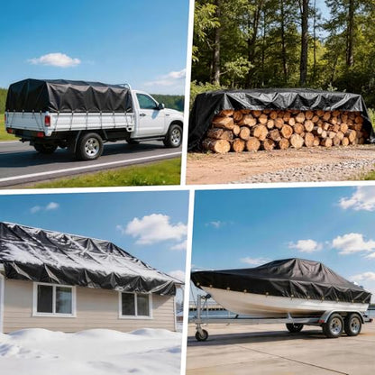 Heavy Duty Tarp 14 Mil Tarp Waterproof Black 10x12 FT (Black-14mil / 10'x12')