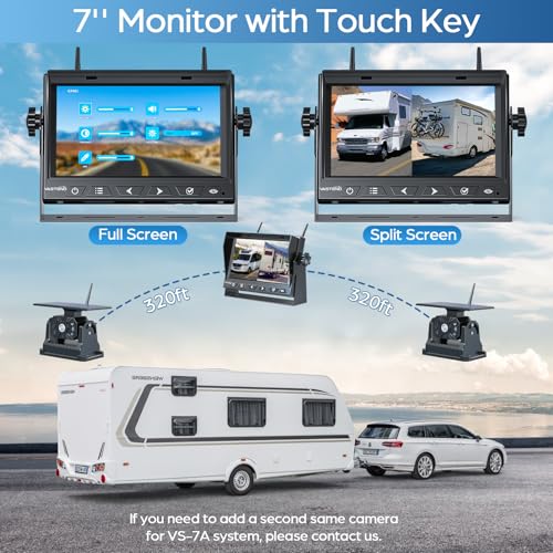 Magnetic Solar Wireless Backup Camera No Installation VASTEND 1080P 7'' RV Backup Camera with 10000mAh Rechargeable Battery for Box Truck Trailer Camper Car Caravan Rearview Reversing Camera (Camera Set / Black)