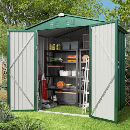 6 x 4 FT Outdoor Storage Shed (Green / 6' x 4' FT/Peaked-roof)