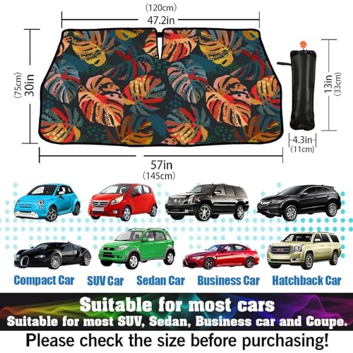 Tropical Car Windshield Sunshade Umbrella Palm Tree Sun Shade Umbrella for Car Foldable Windshield Umbrella Block UV Rays Heat Keep Vehicle Cool for Cars SUV 57"x30" (Tropical red)