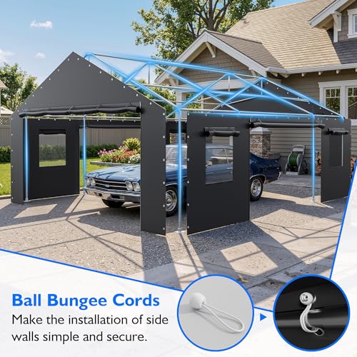 20x20 FT Heavy Duty Carport (20x20 FT(Black))