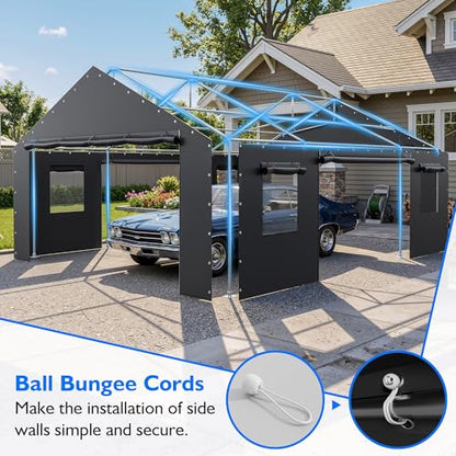 20x20 FT Heavy Duty Carport (20x20 FT(Black))