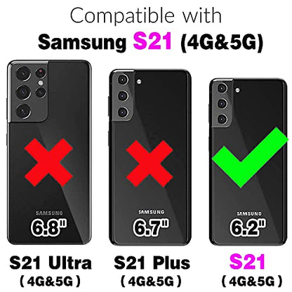 Compatible with Samsung Galaxy S21 5G 6.2 inch Wallet Case and Screen Protector Crossbody Shoulder Strap Ring Buckle Stand Card Holder Magnetic Car Mount Phone Cover for S 21 21S G5 Women Men Purple (Purple / for S21)