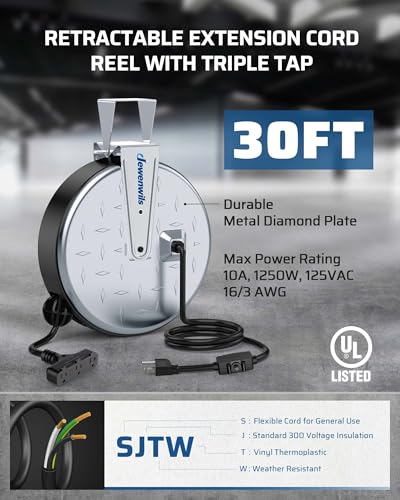 Retractable Extension Cord Reel (Silver/Black+logo)