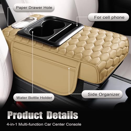 Beige Car Center Console Armrest Pillow (Beige Tan)