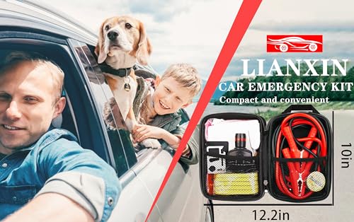 Car Roadside Emergency Kit with Jumper Cables Headlamp Car Safety Kits (Blue)