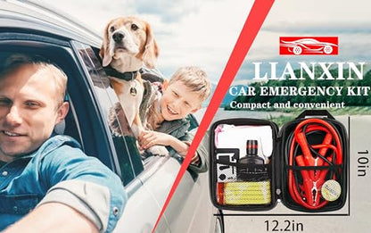 Car Roadside Emergency Kit with Jumper Cables Headlamp Car Safety Kits (Blue)