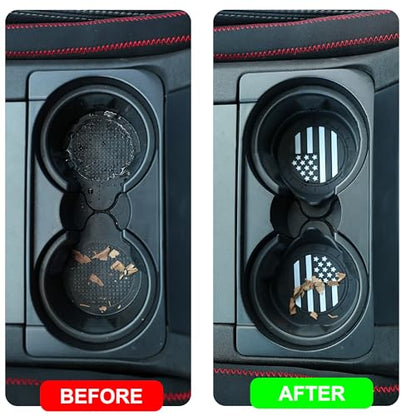 2 Pack Car Cup Coaster Silicone Spill (Black American Flag / 2 Pack)