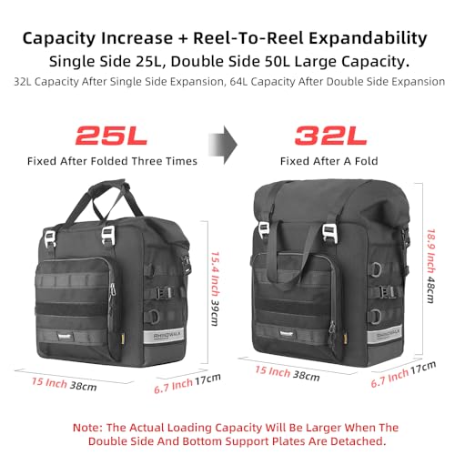 Motorcycle Saddlebag Waterproof Luggage Bag Quick Release Motorcycle Side Bag 25L Fits Most Adventure and Sports Bike Motorbike Racks (Black 25L / Black 25L)