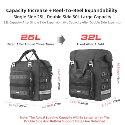 Motorcycle Saddle Bag Waterproof Motor Pannier Bag Luggage Pack Quick Release Motorbike Side Bag 25L
