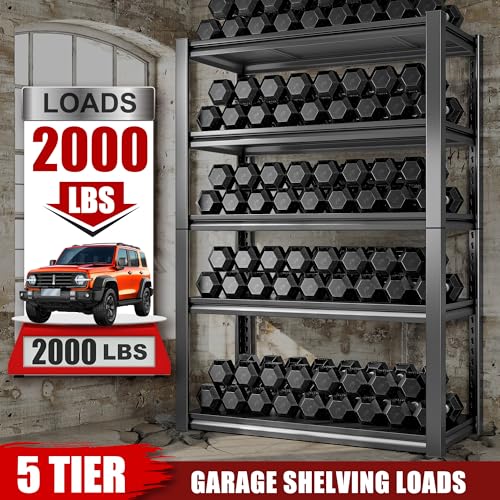 Storage Shelves 2000LBS Garage Shelving Heavy Duty (16.5"D x 31.5"W x 72"H,Black)