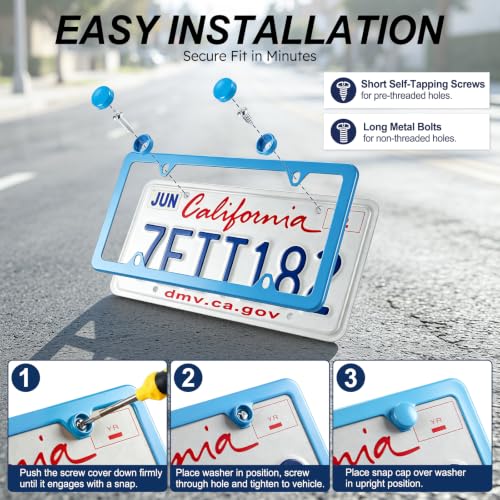 4 Holes Stainless Steel License Plate Frames (Blue)