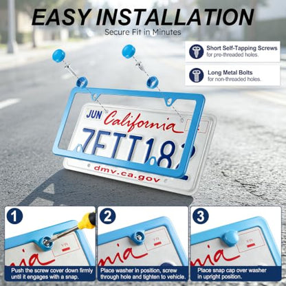 4 Holes Stainless Steel License Plate Frames (Blue)