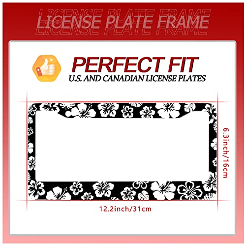 Hibiscus Hawaii Flowers License Plate Frames Floral License Plate Holder (Black White Hibiscus)
