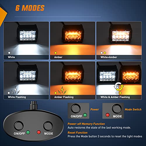 4inch Amber White Strobe 6 Modes 60W LED Pod Light (Amber&White 2PCS 6 Modes with Wiring Harness / Led Pods)