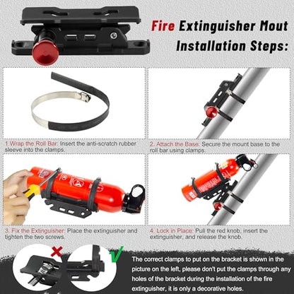 Quick Release Fire Extinguisher Mount with 8 Clamps for Tractor 2PCS (Pack of 2)