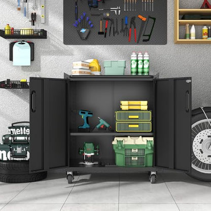 Metal Storage Cabinet for Garage (Black / M - 2 Doors (Wheeled))
