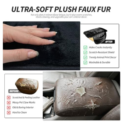 Plush Fuzzy Fur Car Armrest Cover with Side Pockets