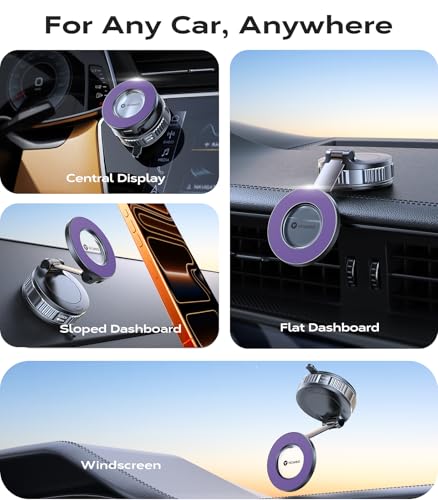 Upgraded Car Phone Holder for Magsafe Car Mount [Strongest Suction] (Purple)