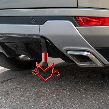 2 Pcs Devil Heart Shaped Car Handle Strap (Red-Wing)