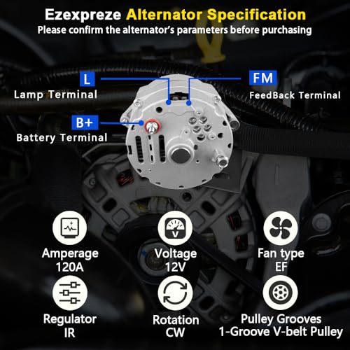 New 1 Wire Self Exciting Alternator High Output 120A compatible with Pontiac Buick Cadillac Chevy GM 350 SBC BBC 10SI Replacement#7127SEN (7127-SE-G)