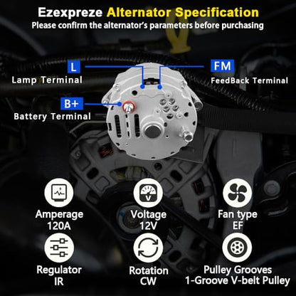 New 1 Wire Self Exciting Alternator High Output 120A compatible with Pontiac Buick Cadillac Chevy GM 350 SBC BBC 10SI Replacement#7127SEN (7127-SE-G)