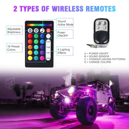 18 LED Rock Lights 6 Pods Wide Angle Bluetooth Wheel Well Lights (6 Pods / Wide Housing)