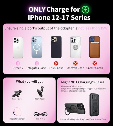 for Magsafe Car Mount Charger (Pink)