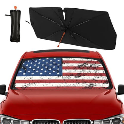 American Flag Car Windshield Sun Shade Umbrella Patriot Sunshade (57X31 Inch / Color-USA2)