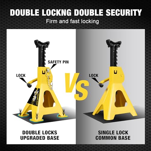 Car Jack Stands 3 Ton with Double Locking and Large Foot Base for Lifting SUVS (yellow / 3 ton double locking and upgraded base)