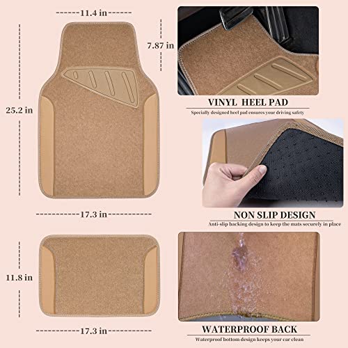 Beige Leather & Waterproof Car Carpet Floor Mats (All Beige)