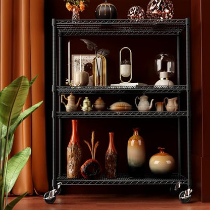 Garage Shelving Wide Storage Shelves 4 Tier Metal Shelves 3200 LBS Heavy Duty Adjustable Utility Shelf Rack Black 23.6" D x 53.1" W x 73.6" H (4 Tier, 23.6" D x 53.1" W x 73.6" H / Black)
