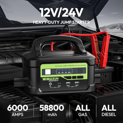 12V 24V 6000A Heavy Duty Truck Jump Starter with 145W Quick Charger (Black)