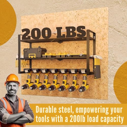 3 Shelf 7 Drill Holder Power Tool Organizer Wall Mount (3 TIER 7 DRILL HOLDER / Without Charging Station)
