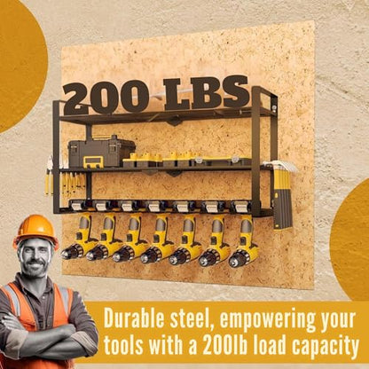 3 Shelf 7 Drill Holder Power Tool Organizer Wall Mount (3 TIER 7 DRILL HOLDER / Without Charging Station)