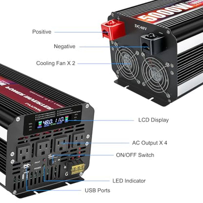 5000 Watt Power Inverter 48V to 110V 120V for Vehicle (48V-5000W-Standard)