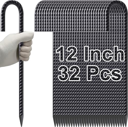 Rebar Stakes 12 Inch J Hook Heavy Duty Tent Stakes for Wire Fencing (J-12 Inch-32 Pcs / J-12 Inch-Φ5/16"-Black)