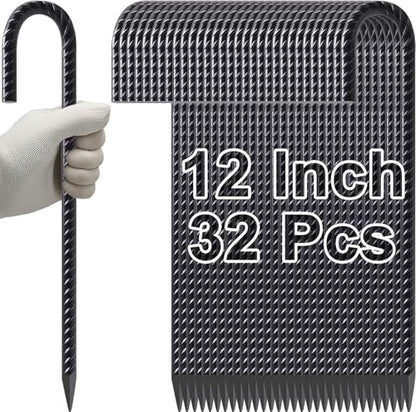 Rebar Stakes 12 Inch J Hook Heavy Duty Tent Stakes for Wire Fencing (J-12 Inch-32 Pcs / J-12 Inch-Φ5/16"-Black)