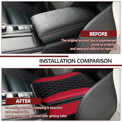 Leather Car Center Console Cover with Side Storage Pockets (BlackRed)