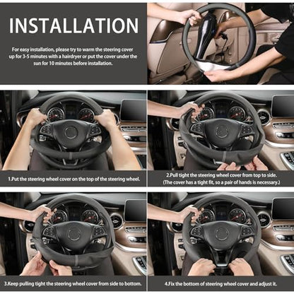 Breathable Car Steering Wheel Cover 15 inch Auto Universal Leather Wrap Non (A-Grey / M (14.5"-15"))