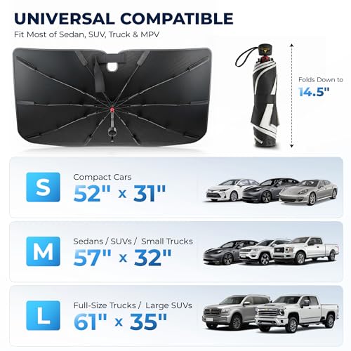 Umbrella Windshield Sun Shade for Car & SUV (Medium(57"L x 31"W))