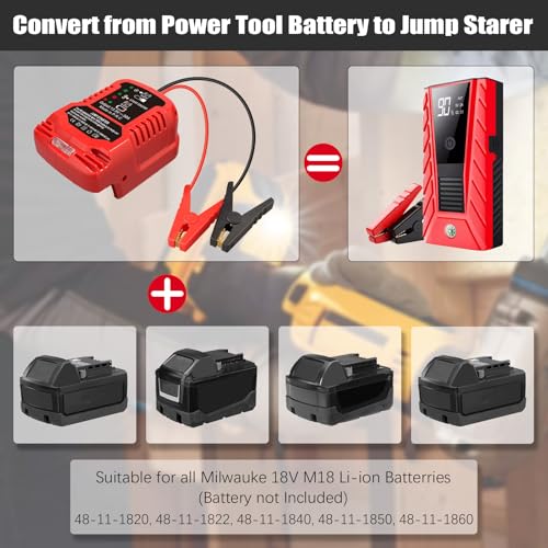 Car Jump Starter Adapter for Milwaukee M18 18V Batteries (JUMP for Milwaukee M18)
