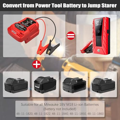 Car Jump Starter Adapter for Milwaukee M18 18V Batteries (JUMP for Milwaukee M18)