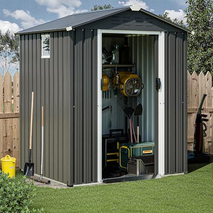 JYQAQA 6x4 FT Outdoor Storage Shed (Gray / 6 x 4 x 6 FT)