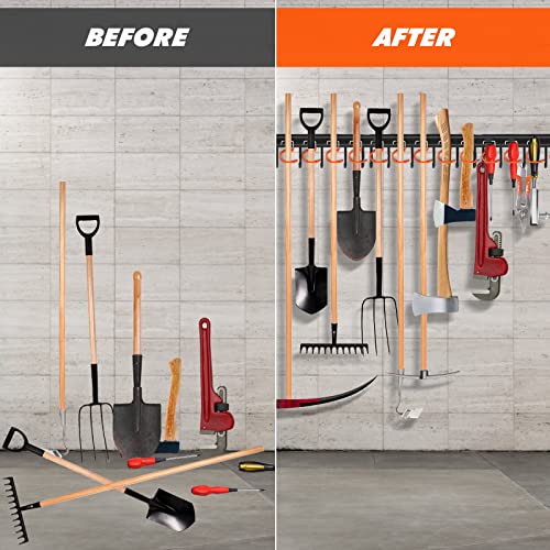 34'' All Metal Garden Tool Organizer Wall Mount Garage Organizers and Storage with Hooks Tool Hangers for Shed (34inch(17"x2pack))