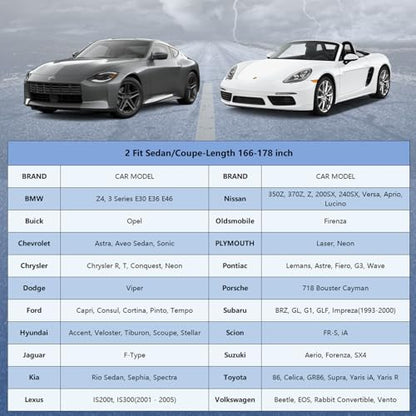 Car Cover Waterproof All Weather for Automobiles (Black-Blue / 2 Fit Sedan/Coupe-Length 166-178 inch)