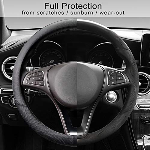 Breathable Car Steering Wheel Cover 15 inch Auto Universal Leather Wrap Non (A-Black / M (14.5"-15"))