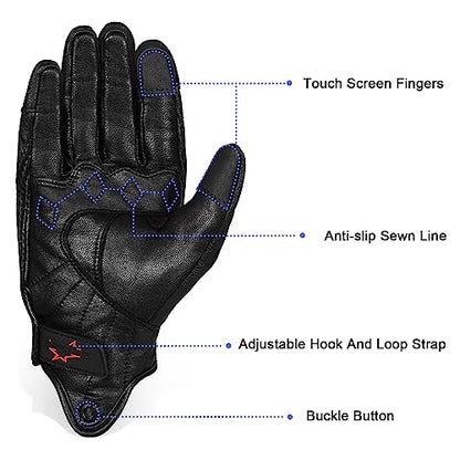 Full Finger Goat Skin Leather Touch Screen Motorcycle Gloves Men (Non-Perforated / X-Large)