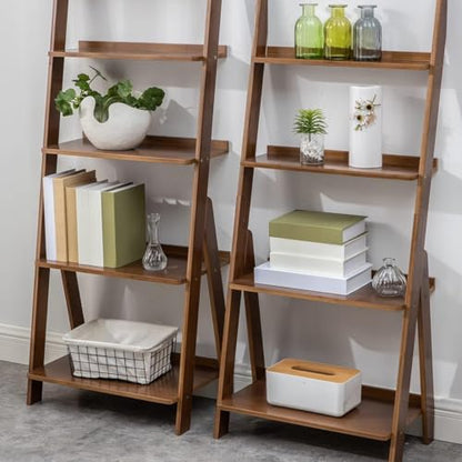 Bamboo Ladder Shelf Bookcase (4 Tier / Walnut)