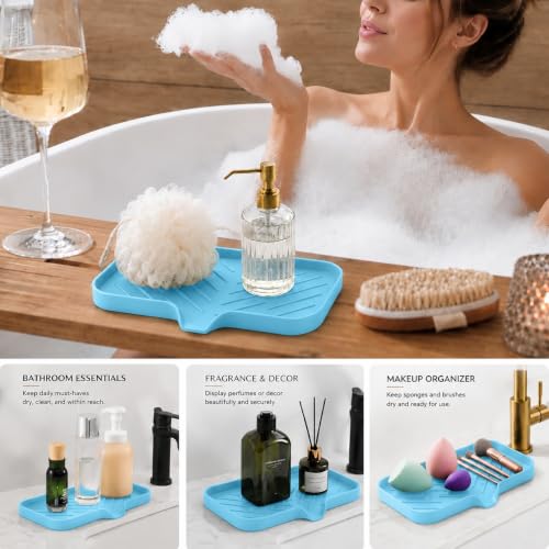 Silicone Soap Dish with Drain Spout (Light Blue / M(9.6"×5.3"))